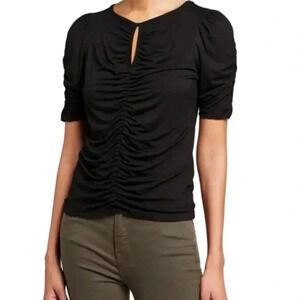 FRAME Black Key Hole Ruched Blouse Size XS EUC